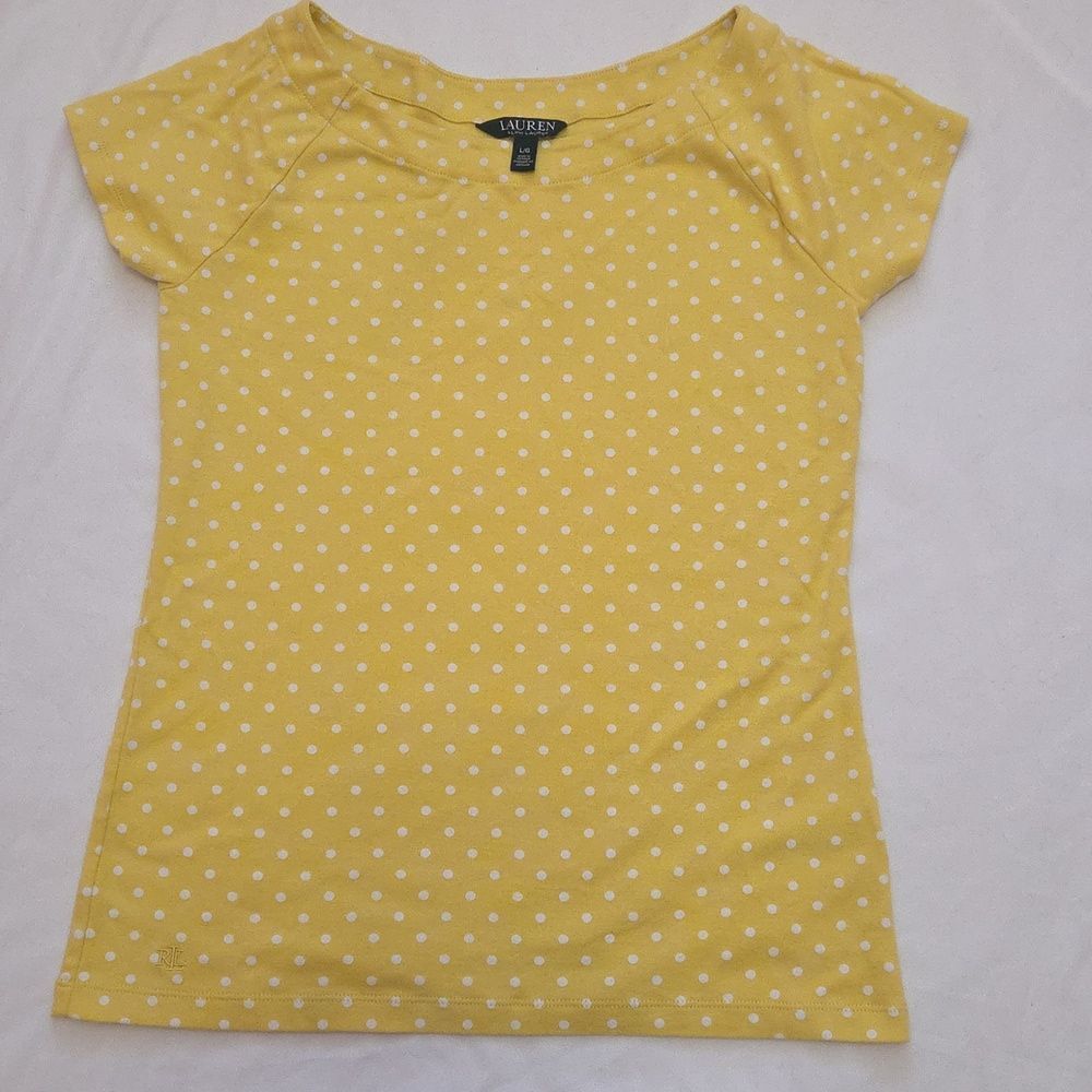 Lauren Ralph Lauren Women’s Yellow & White Polka Dot Shirt Size Large